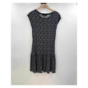 MaxMara Weekend Navy & White Drop Waist Tiered Short Sleeve Dress Medium